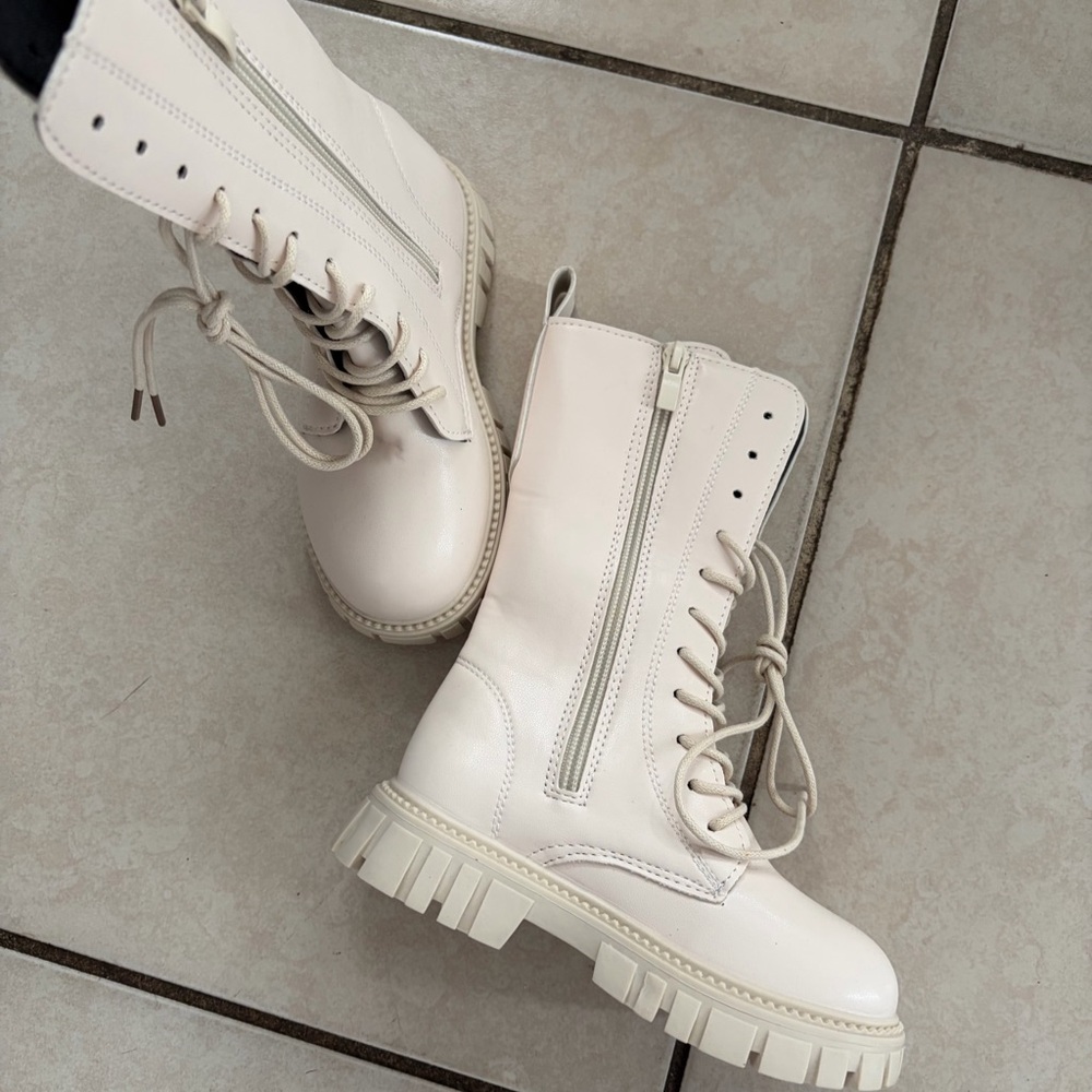 Women's Cream Combat Boots